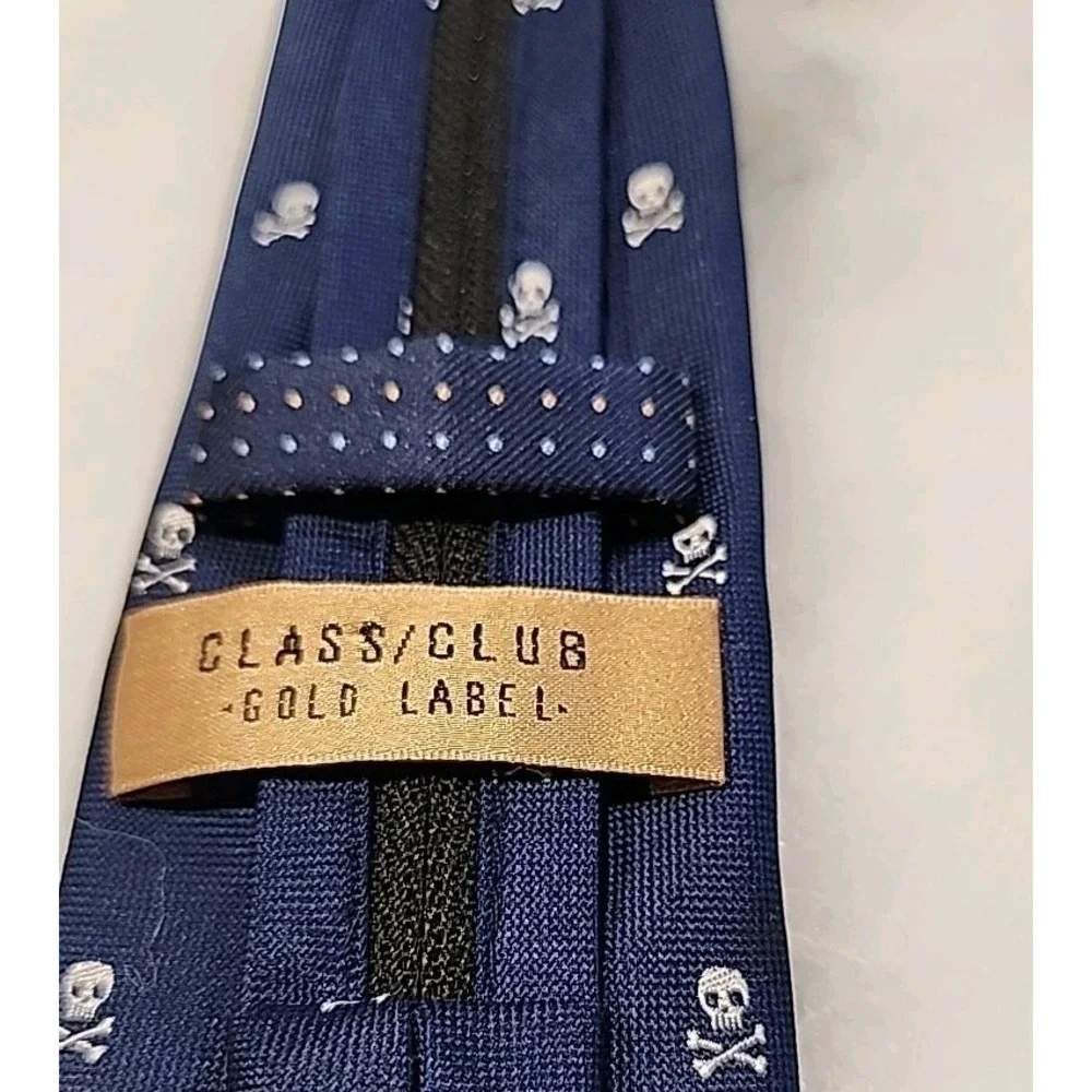 ARG! Class Club SILK 12in Zipper Adj Necktie Pirate Yacht Party‎ Navy White EXC